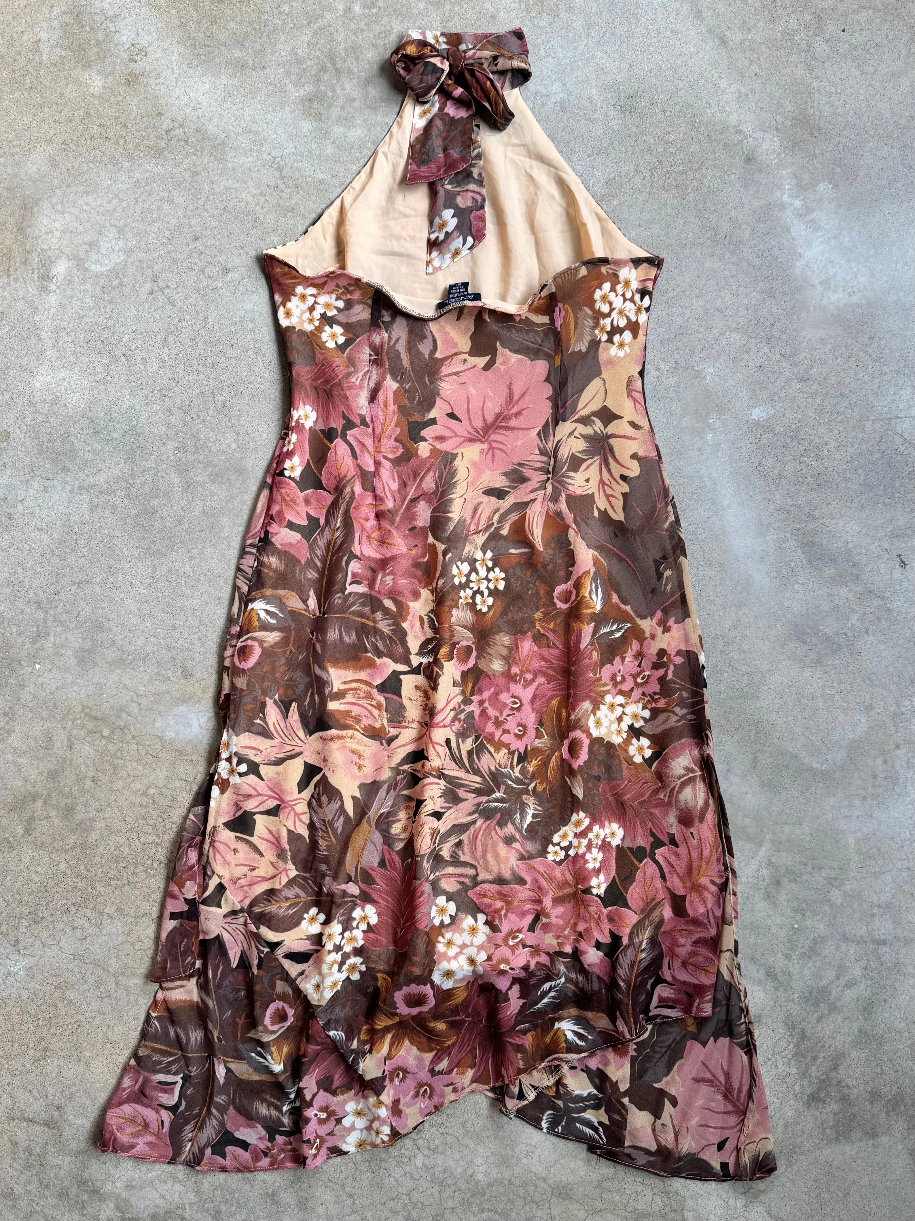Y2K Floral Beaded Maxi Halter Dress (XL)